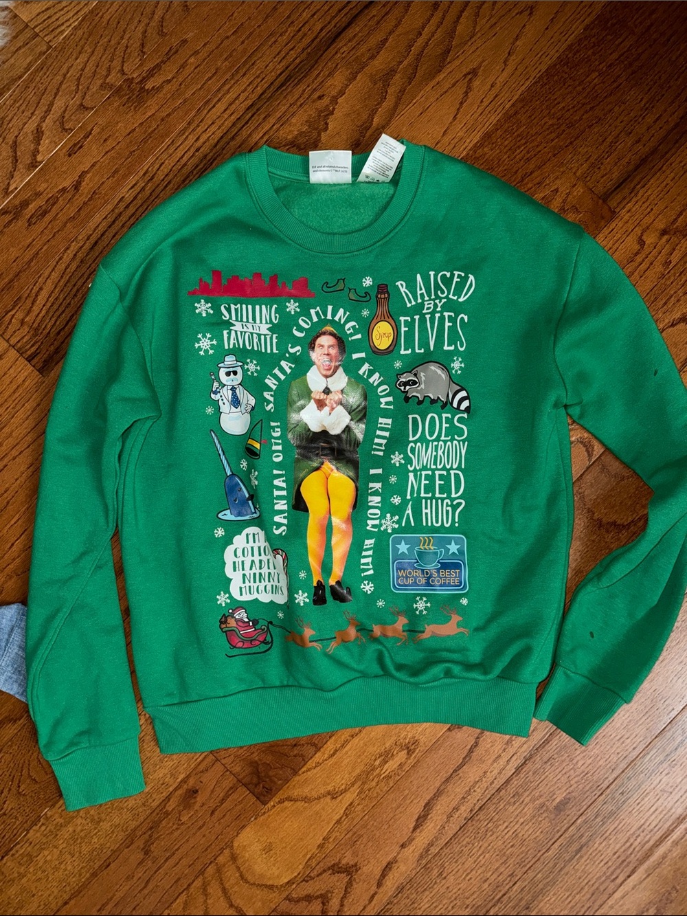 ELF Green Graphic Holiday Sweatshirt with Elf Design